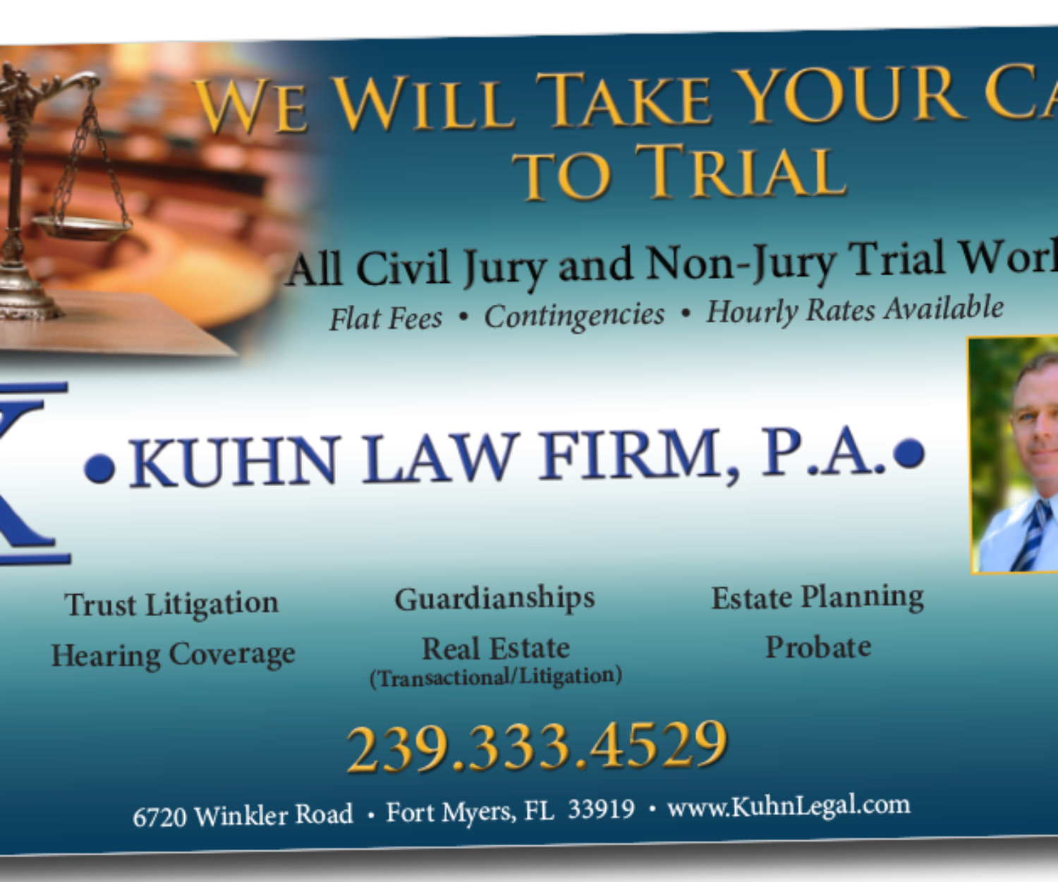 Fort Myers public relations firm, advertising designed the Kuhn Law Ad
